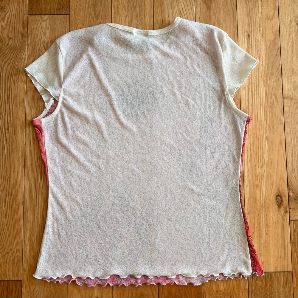 B'time Y2K Red Orange Stretchy Abstract Print Cap Sleeve Top Size Large - Picture 6 of 6